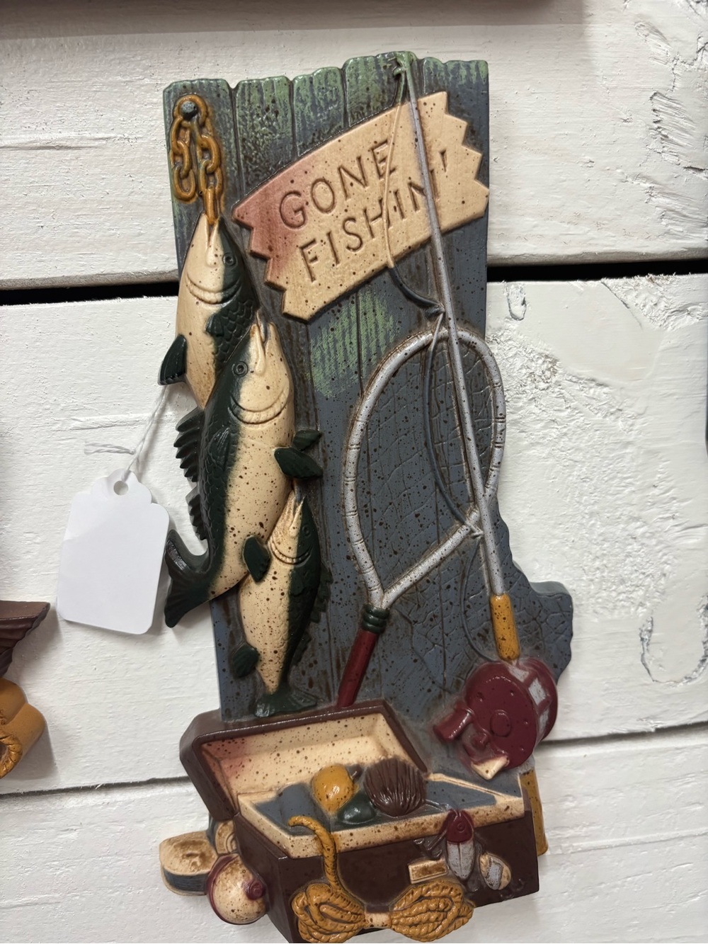 Vintage Gone Fishin' Wall Plaque - Rustic Fishing Decor Final Sale
